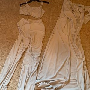 3 piece Crop Top, Wide Leg Pant, and Kimono Set